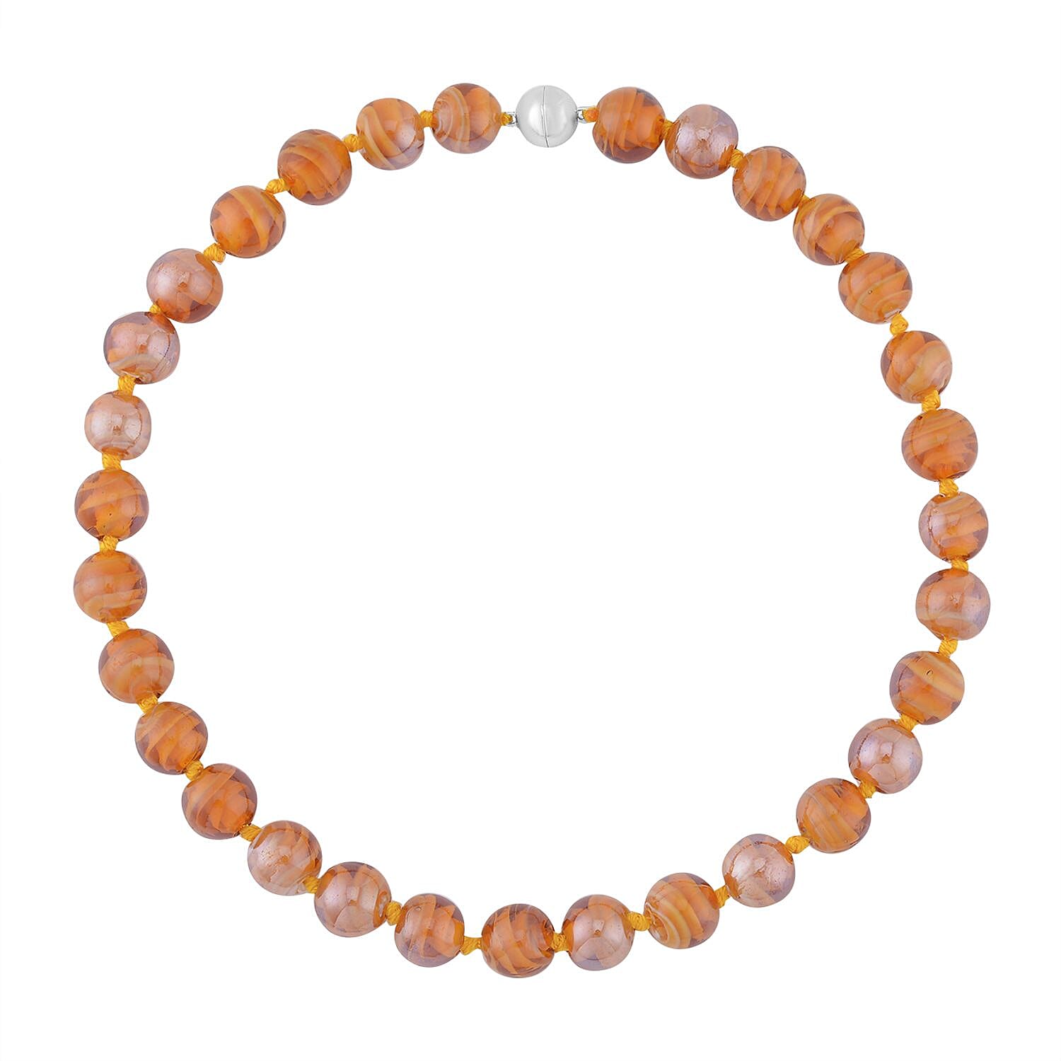 Champagne Color Beaded Knotted Necklace with Magnetic Lock in Silvertone 20 Inches