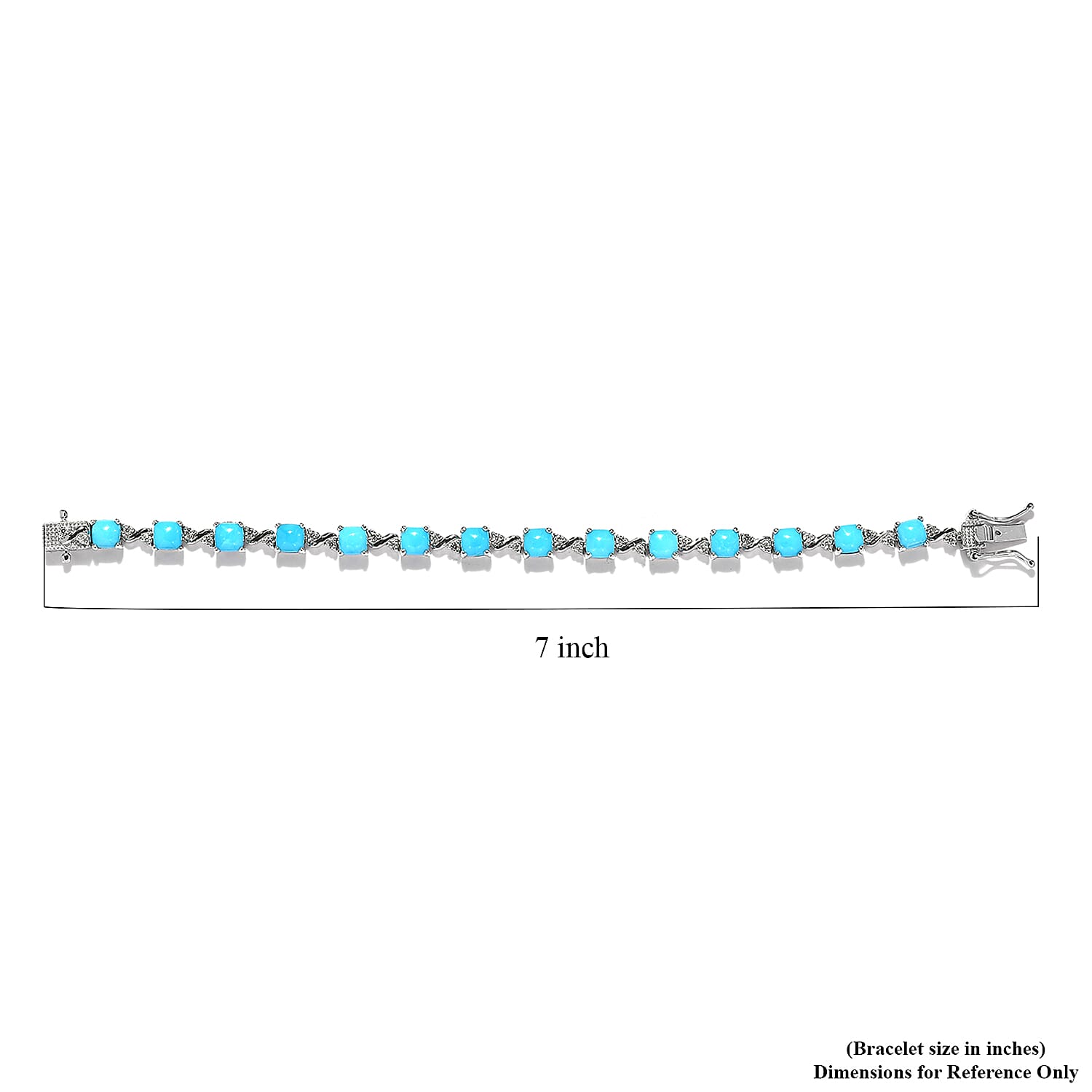 AMERICAN Natural Sleeping Beauty Turquoise and Natural White Zircon Link Bracelet in Platinum Over Sterling Silver (8.00 In) 12.60 Grams 11.10 ctw