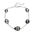 Tahitian Cultured Pearl Station Bracelet For Women, Rhodium Over Sterling Silver Bracelet, Pearl Jewelry 7-8.50 Inches - Sticky add to cart bar