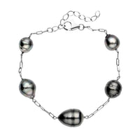 Tahitian Cultured Pearl Station Bracelet For Women, Rhodium Over Sterling Silver Bracelet, Pearl Jewelry 7-8.50 Inches