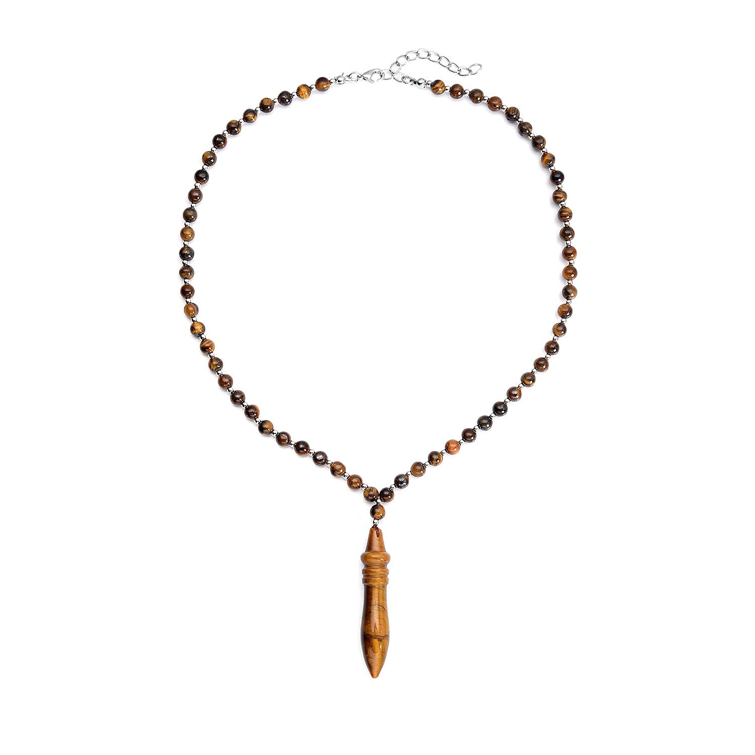 Yellow Tiger's Eye Beaded Men's Necklace 20-22 Inches in Silvertone 140.50 ctw