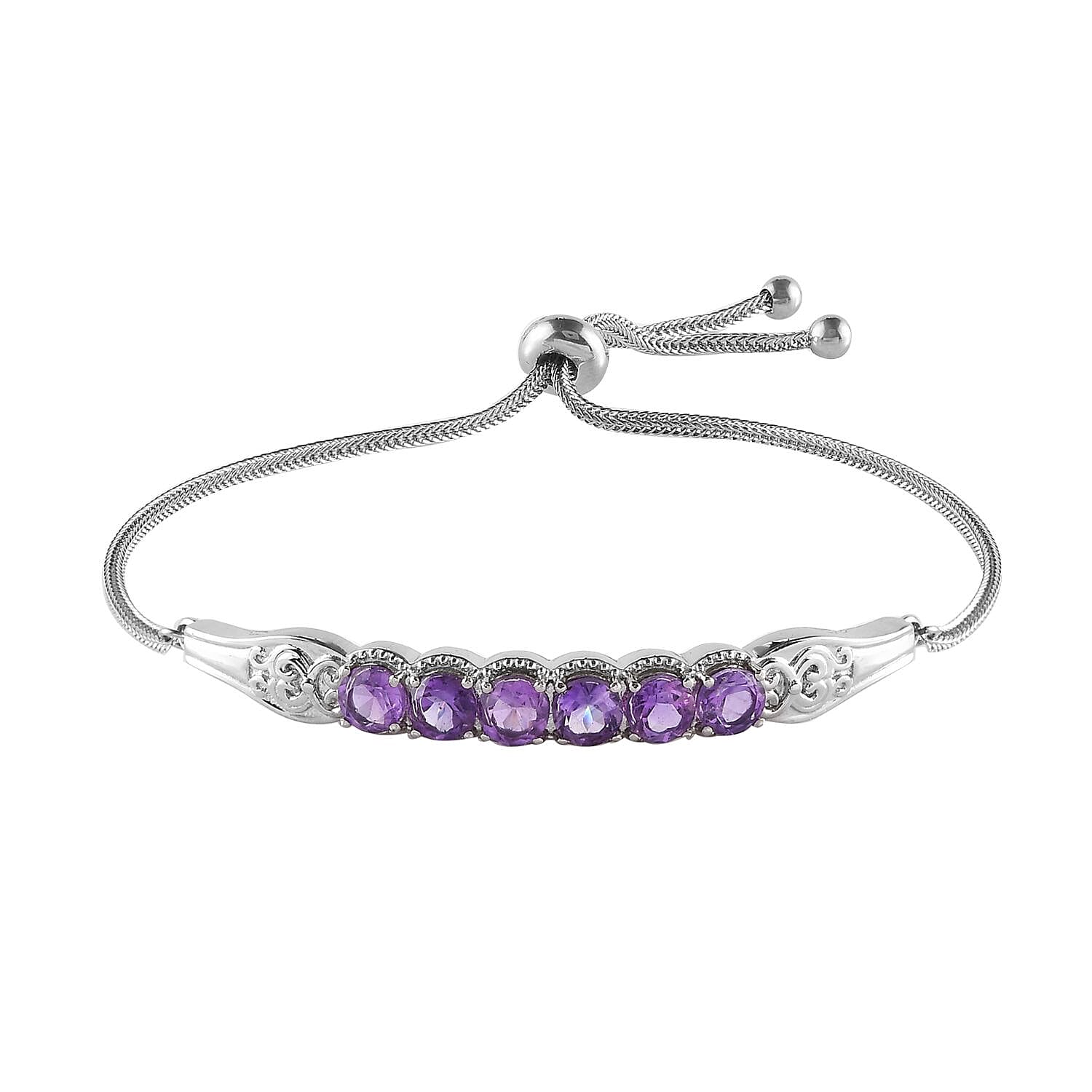 Amethyst Bolo Bracelet in Stainless Steel 2.80 ctw