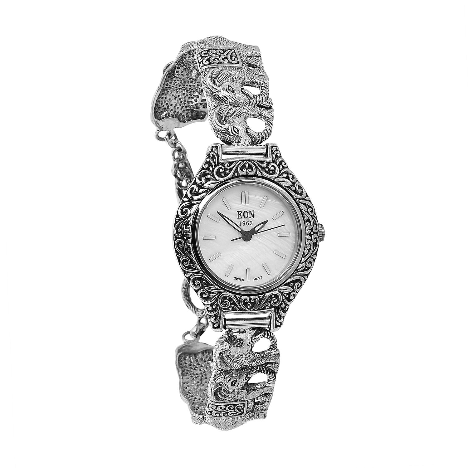 EON 1962 Swiss Movement Elephant Bracelet Watch in Sterling Silver (6.50-8.25 in) (26mm)