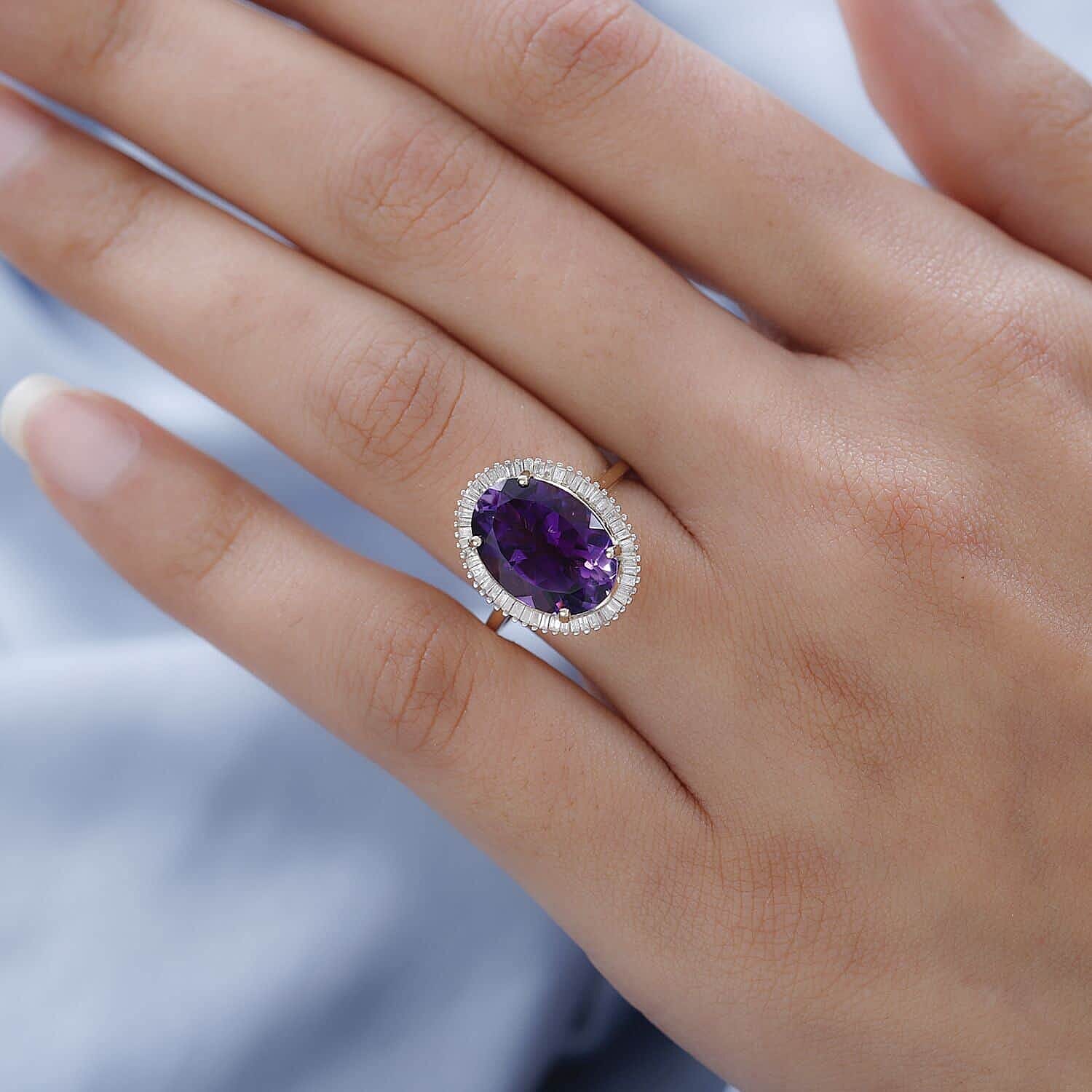 LUXORO 10K Yellow Gold AAA Moroccan Amethyst, Diamond (0.30 cts) Halo Ring (Size 10.0) (2.85 g) 6.15 ctw