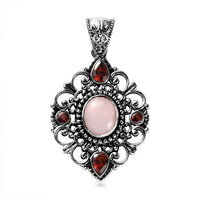 Artisan Crafted Peruvian Pink Opal and Mozambique Garnet Pendant in Sterling Silver 4.25 ctw