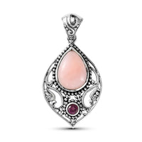 Artisan Crafted Peruvian Pink Opal and Orissa Rhodolite Garnet Pendant in Sterling Silver 4.60 ctw