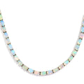 Premium Ethiopian Welo Opal and Diamond Accent Tennis Necklace 18 Inches in Platinum Over Sterling Silver 22.00 ctw - Sticky add to cart bar