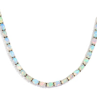 Premium Ethiopian Welo Opal and Diamond Accent Tennis Necklace 18 Inches in Platinum Over Sterling Silver 22.00 ctw