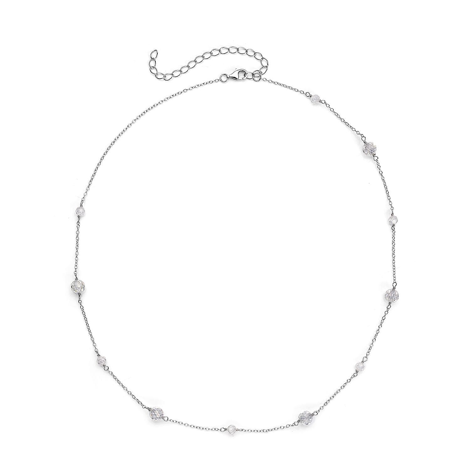 White Moissanite VS-EF Beaded Station Necklace 18-21 Inches in Rhodium Over Sterling Silver 11.90 ctw