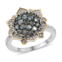 Narsipatnam Alexandrite and Natural White Zircon Spinner Ring in Vermeil Yellow Gold and Platinum Over Sterling Silver 1.00 ctw