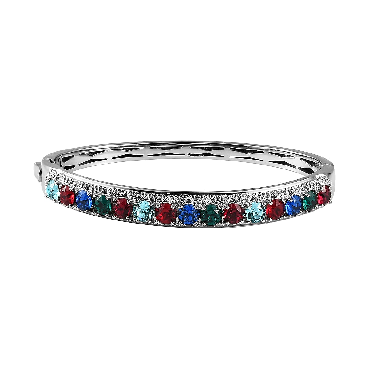 Karis Multi Color Crystal Bangle Bracelet in Platinum Bond (7.25 In)