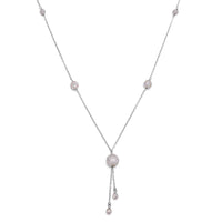 White Moissanite VS-EF Beaded Lariat Styled Necklace 20-22 Inches in Rhodium Over Sterling Silver 11.20 ctw