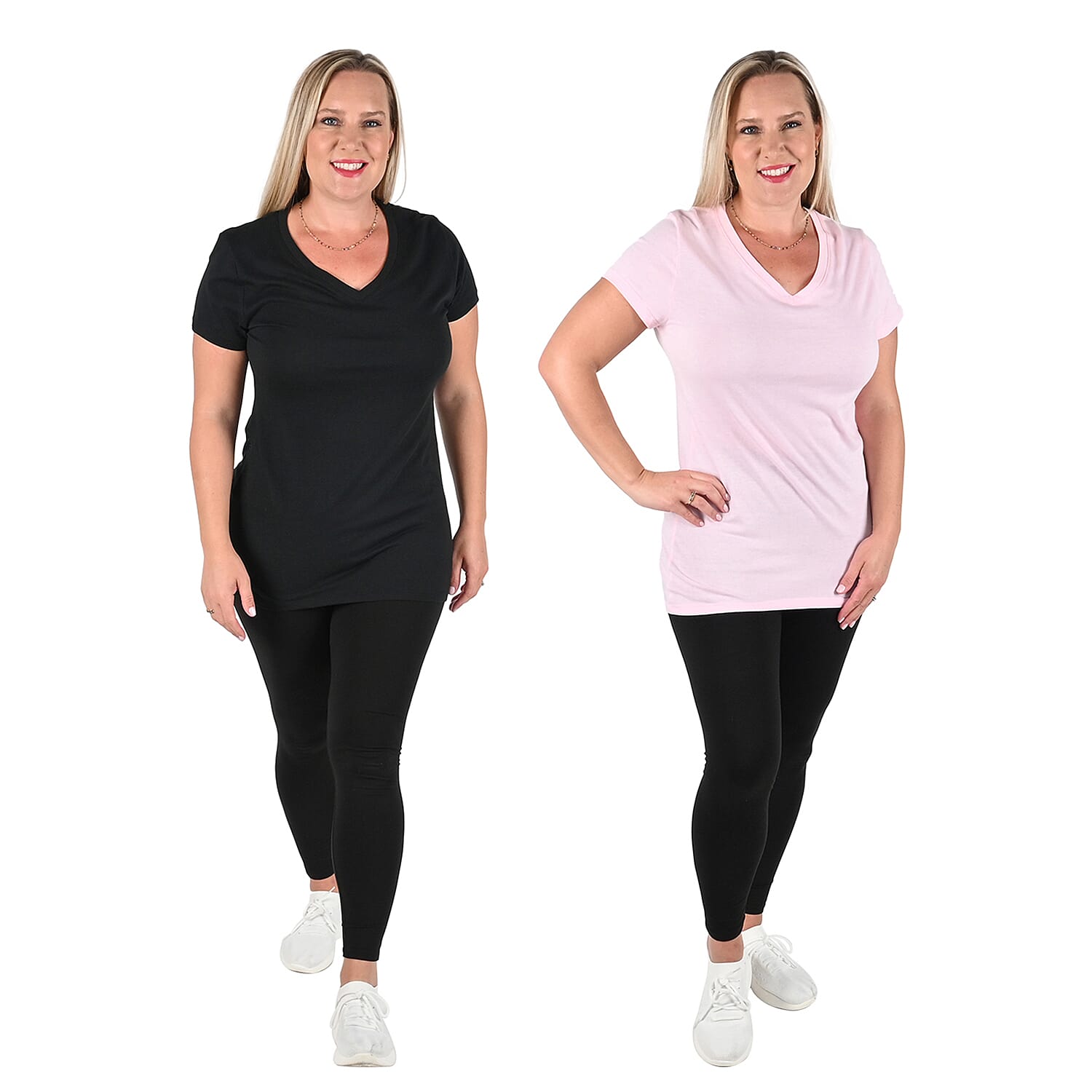 TLV HANES 2 pack V-Neck T-Shirts - Black and Pink - L (Shipped in 7-10 business days)