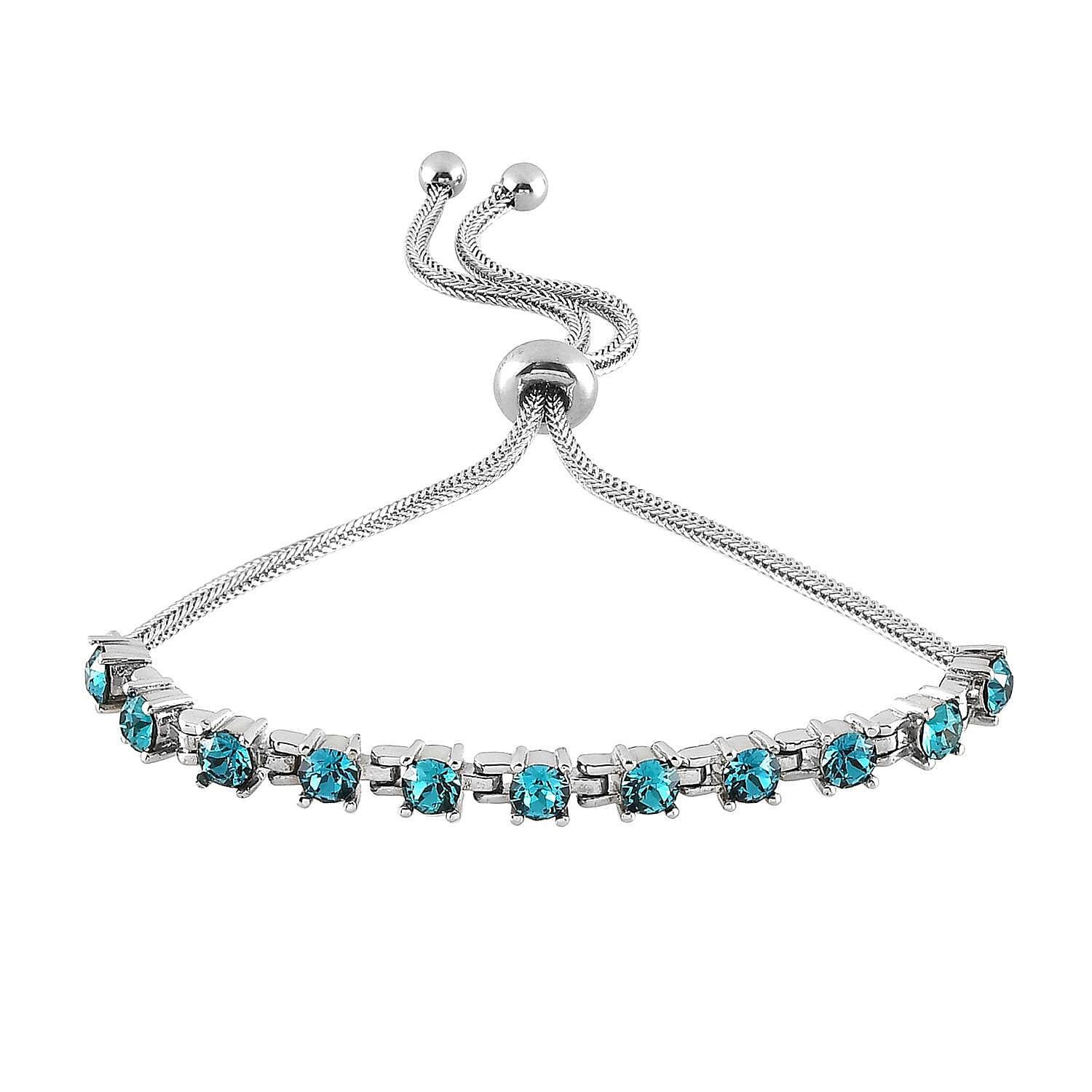 Blue Zircon Crystal Bolo Bracelet in Stainless Steel 2.00 ctw
