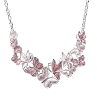 Pink Enameled Butterfly Necklace 20.5-22.5 Inches in Silvertone