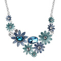 Simulated Blue Topaz, Austrian Crystal, Enameled Floral Necklace 20.5-22.5 Inches in Silvertone - Sticky add to cart bar