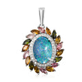 Boulder Opal Triplet, Multi-Tourmaline and Natural White Zircon Cocktail Pendant in Platinum Over Sterling Silver 6.35 ctw - Sticky add to cart bar