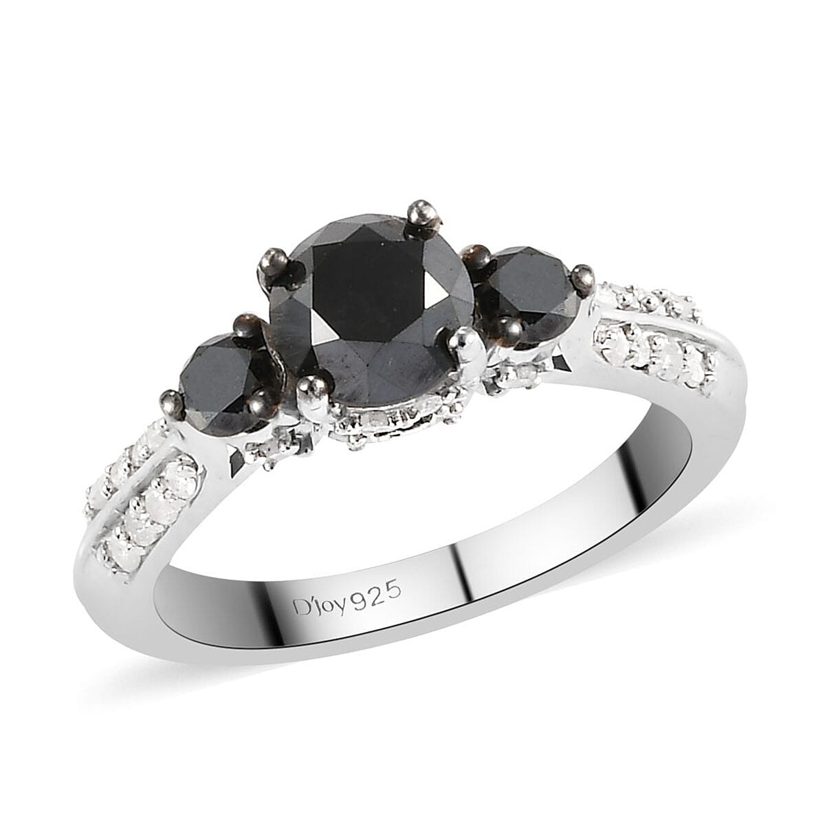 Black Diamond and Diamond Ring in Platinum Over Sterling Silver 1.50 ctw