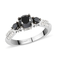 Black Diamond and Diamond Ring in Platinum Over Sterling Silver 1.50 ctw
