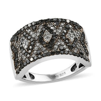 Black Diamond and Diamond Ring in Rhodium and Platinum Over Sterling Silver (Size 7.0) 1.00 ctw