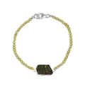 Artisan Crafted Rough Cut Bohemian Moldavite and Peridot Beaded Bracelet in Sterling Silver (7.25 In) 17.60 ctw - Sticky add to cart bar