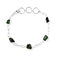 Artisan Crafted Rough Cut Bohemian Moldavite 8.65 ctw Paper Clip Chain Bracelet in Sterling Silver (6.50-8.50In)