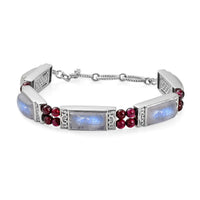 Kuisa Rainbow Moonstone, Orissa Rhodolite Garnet Bracelet in Platinum Over Sterling Silver (6.50 In) (18.35 g) 33.75 ctw