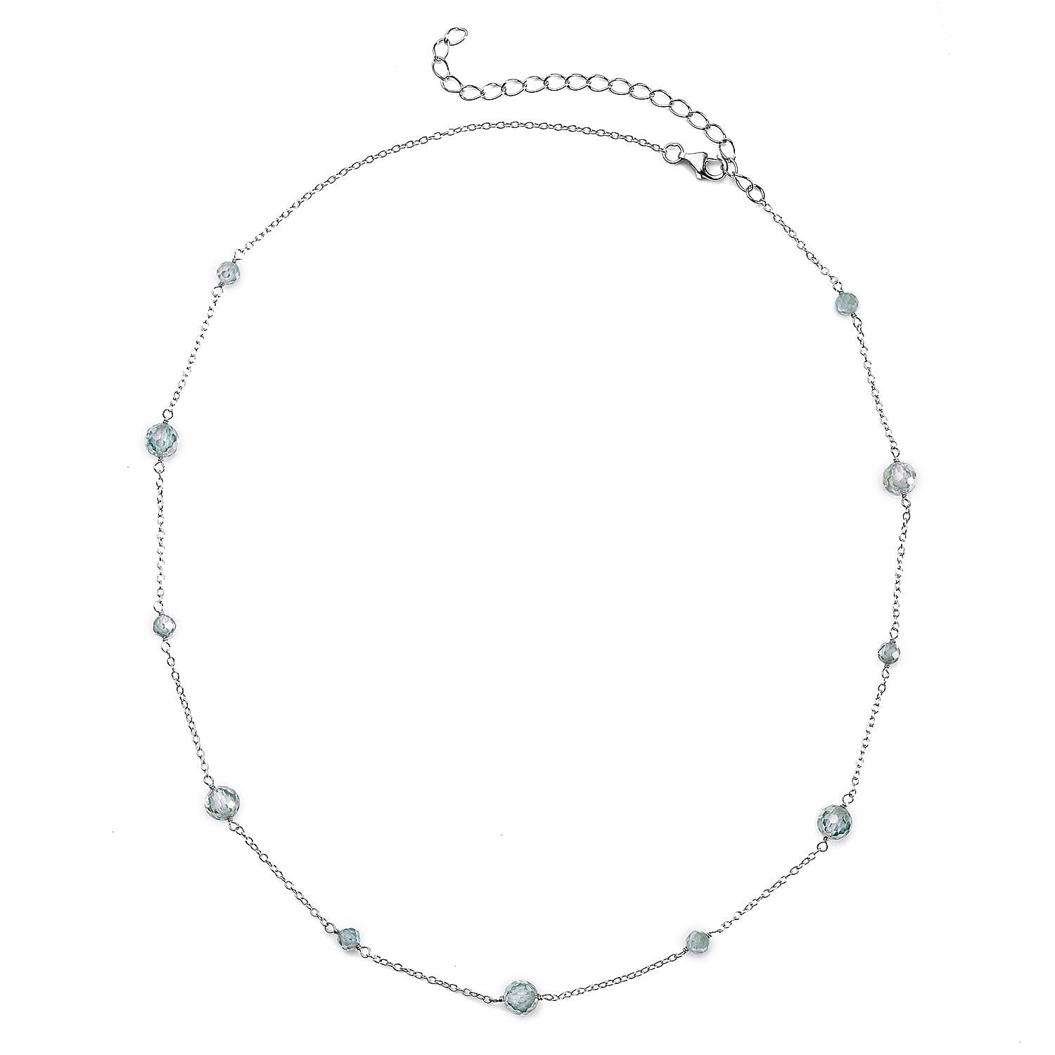 Green Moissanite Beaded Station Necklace 18-21 Inches in Rhodium Over Sterling Silver 11.75 ctw
