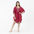 Tamsy Red Embroidered Kaftan with Keyhole Neck & Doori with Tassels - One Size Fits Most - Sticky add to cart bar