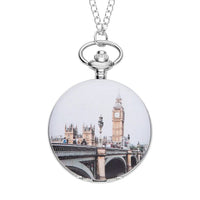 STRADA Japanese Movement Statue of Liberty Pattern Pocket Watch with Silvertone Chain (up to 31 Inches)
