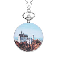 STRADA Japanese Movement Statue of Liberty Pattern Pocket Watch with Silvertone Chain (up to 31 Inches)