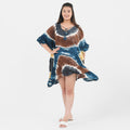 TAMSY Brown 100% Rayon Tie Dye Kaftan with Lace - One Size Fits Most - Sticky add to cart bar