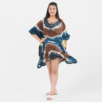 TAMSY Brown 100% Rayon Tie Dye Kaftan with Lace - One Size Fits Most