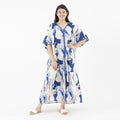 TAMSY Blue American Crepe Long Kaftan with Lace - One Size Fits Most - Sticky add to cart bar