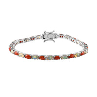 Ethiopian Welo Opal and Mediterranean Coral Tennis Bracelet in Rhodium Over Sterling Silver (6.50 In) 7.70 Grams 6.00 ctw