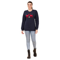 TAMSY Holiday Navy Reindeer Fleece Knit Sweatshirt (100% Cotton) - L