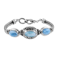 BALI LEGACY Larimar 3 Stone Bracelet in Sterling Silver (7.50 In) 27.50 Grams 25.40 ctw