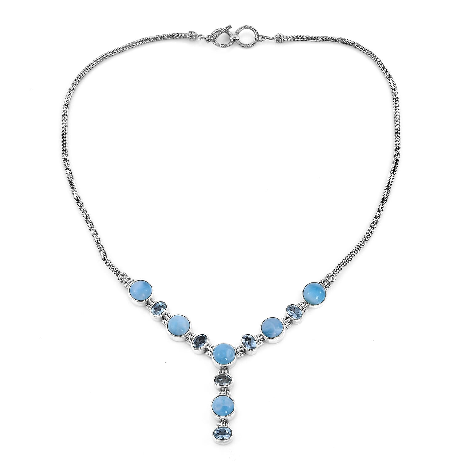 BALI LEGACY Larimar and Swiss Blue Topaz Necklace 20 Inches in Sterling Silver 29.50 Grams 36.25 ctw