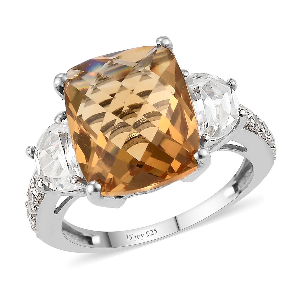 Brazilian Citrine and Natural White Zircon Ring in Platinum Over Sterling Silver 6.50 ctw