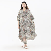 TAMSY Black Bamberg Long Kaftan with Buttons in Front - One Size Fits Most