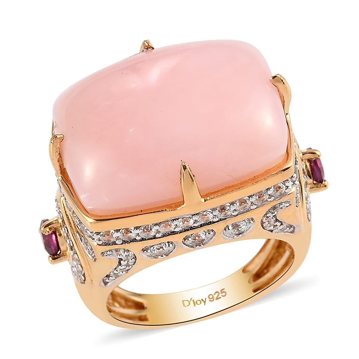 Peruvian Pink Opal and Multi Gemstone Ring in Vermeil Yellow Gold Over Sterling Silver (Size 10.0) 12.90 ctw