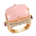 Peruvian Pink Opal and Multi Gemstone Ring in Vermeil Yellow Gold Over Sterling Silver (Size 10.0) 12.90 ctw - Sticky add to cart bar