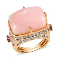 Peruvian Pink Opal and Multi Gemstone Ring in Vermeil Yellow Gold Over Sterling Silver (Size 10.0) 12.90 ctw