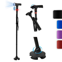Black 5 Gears Expansion and 3 Sections Foldable Smart Walking Cane with LED Light (2xAAA Not Included)