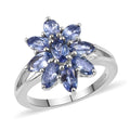 Tanzanite Floral Ring in Platinum Over Sterling Silver 2.30 ctw - Sticky add to cart bar