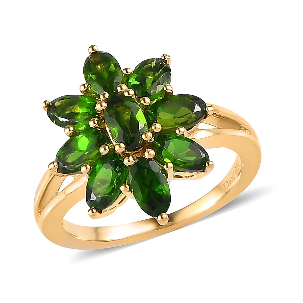 Natural Chrome Diopside Floral Ring in Vermeil Yellow Gold Over Sterling Silver 2.15 ctw