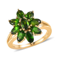 Natural Chrome Diopside Floral Ring in Vermeil Yellow Gold Over Sterling Silver 2.15 ctw
