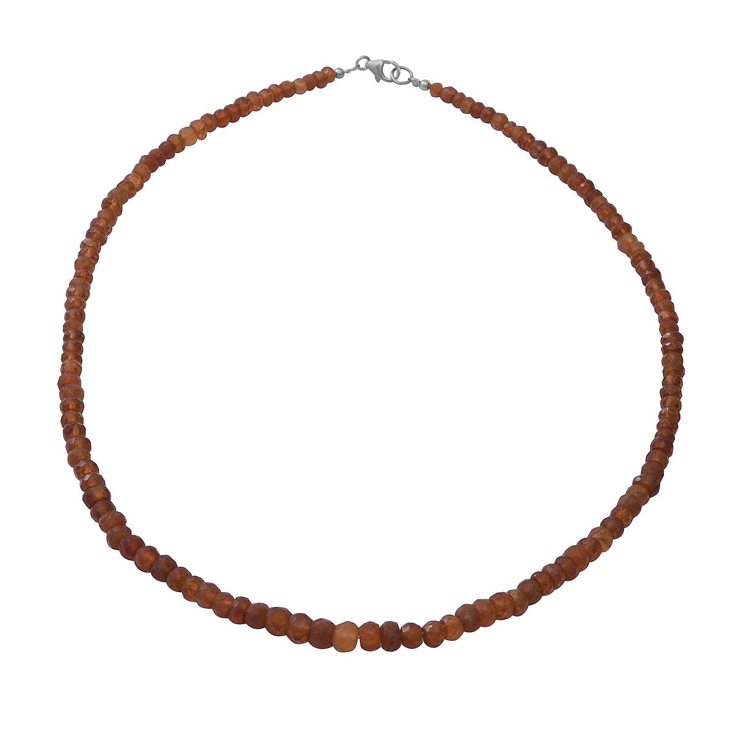 Hessonite Garnet Beaded Necklace 18 Inches in Sterling Silver 95.00 ctw