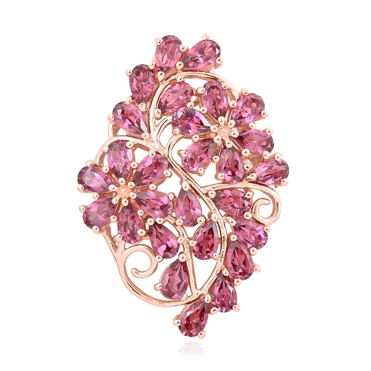 Orissa Rhodolite Garnet Floral Pendant in Vermeil Rose Gold Over Sterling Silver 7.00 ctw