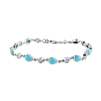 AMERICAN Natural Sleeping Beauty Turquoise and Tanzanite Bracelet in Platinum Over Sterling Silver (7.25 In) 7.25 Grams 4.35 ctw